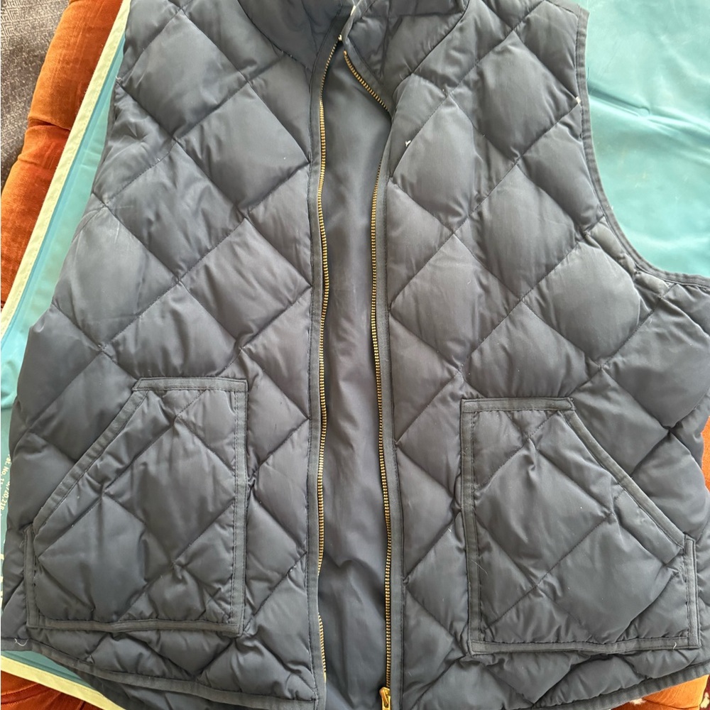 J. Crew Navy Quilted Vest with Gold-Tone Zipper